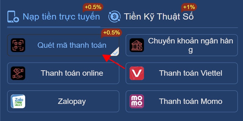 Hình thức nạp tiền 58win thông qua mã QR